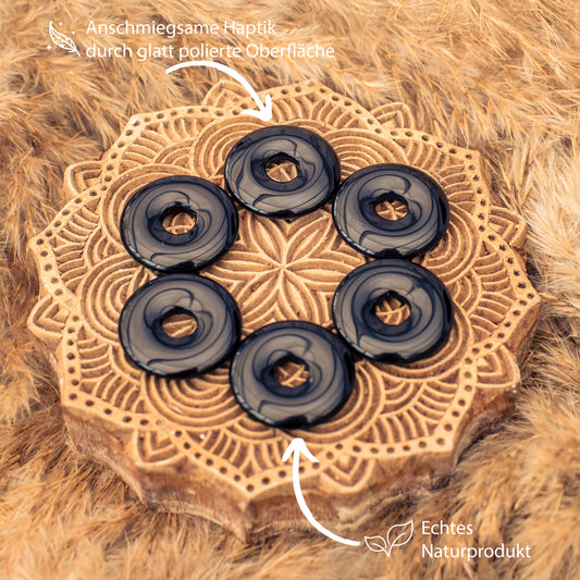 Black Obsidian Donut Pendant | 30 mm Pendant + Cotton Cord