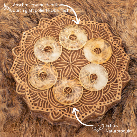 Citrin Donut | 30 mm Anhänger + Baumwollband