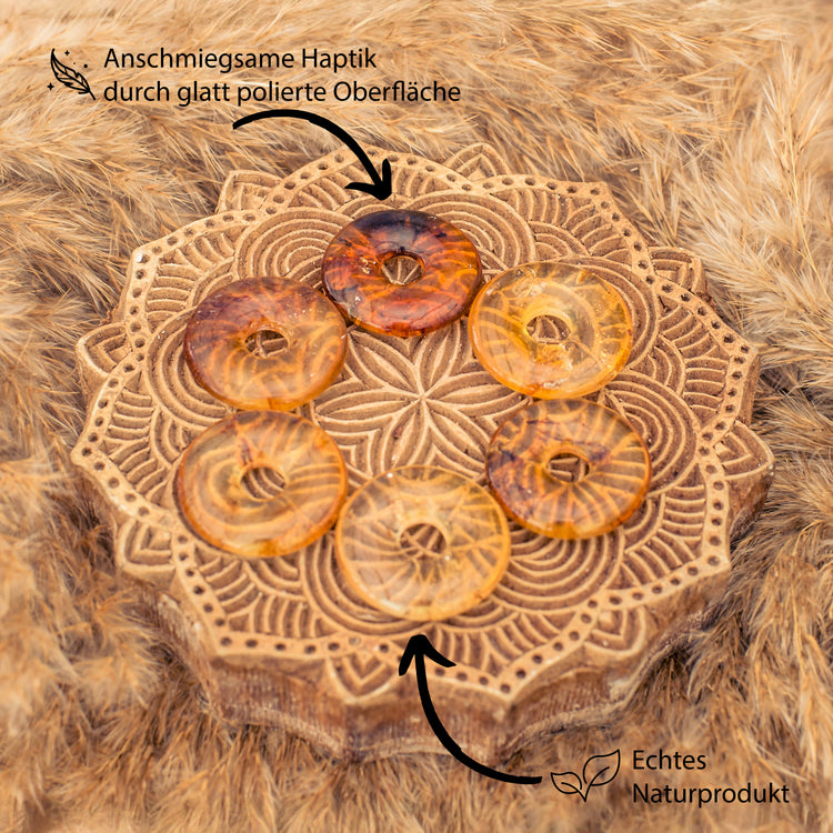 Bernstein Donut | 30 mm Anhänger + Baumwollband