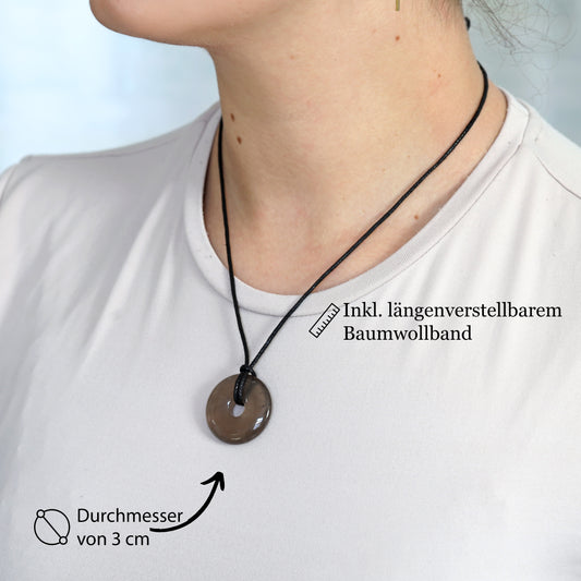 Smoky Quartz Donut Pendant | 30 mm Pendant + Cotton Cord