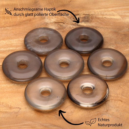 Smoky Quartz Donut Pendant | 30 mm Pendant + Cotton Cord