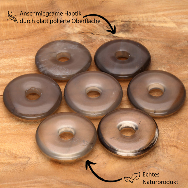 Smoky Quartz Donut Pendant | 30 mm Pendant + Cotton Cord