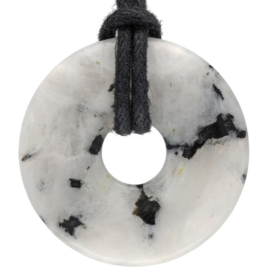 Rainbow Moonstone Donut | 30 mm Pendant + Cotton Cord