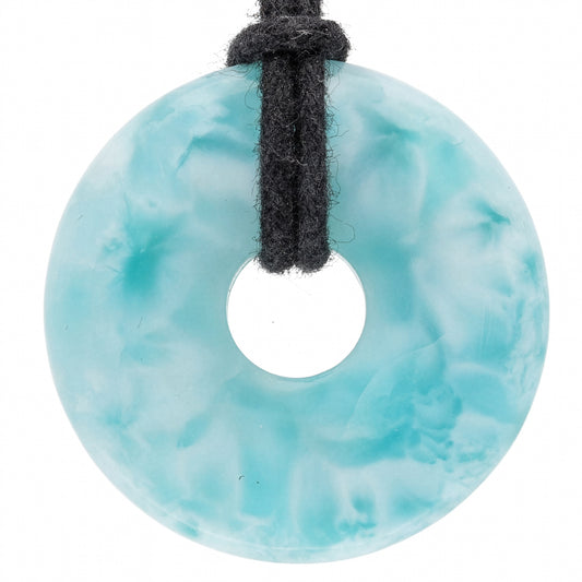 Larimar Donut A-Quality | 30 mm Pendant + Cotton Cord
