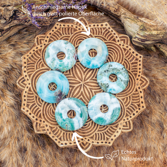 Larimar Donut A-Quality | 30 mm Pendant + Cotton Cord