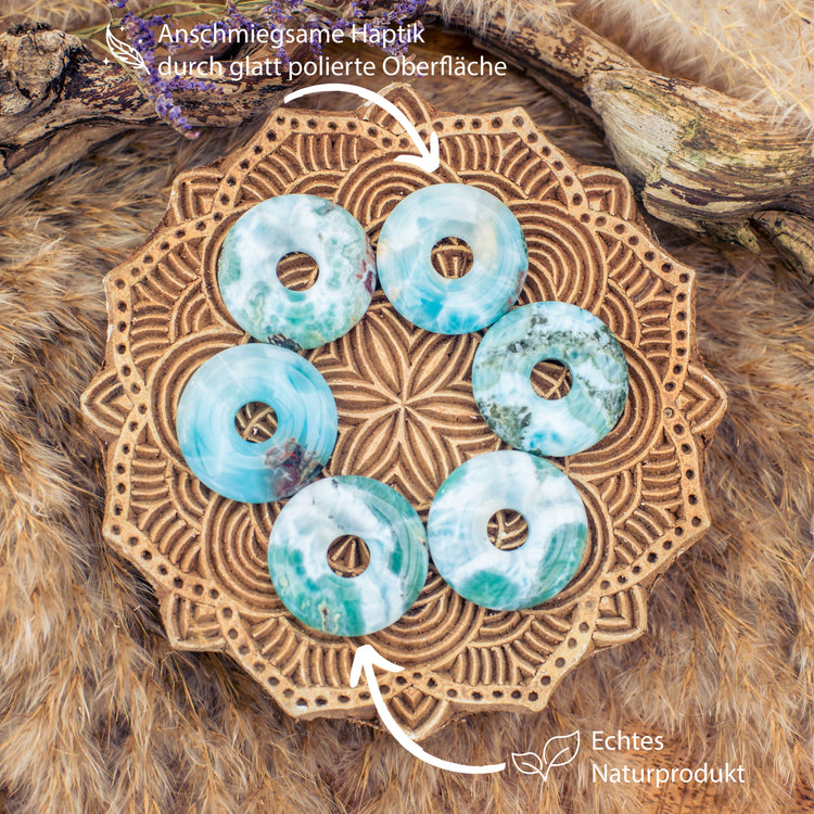 Larimar Donut A-Quality | 30 mm Pendant + Cotton Cord