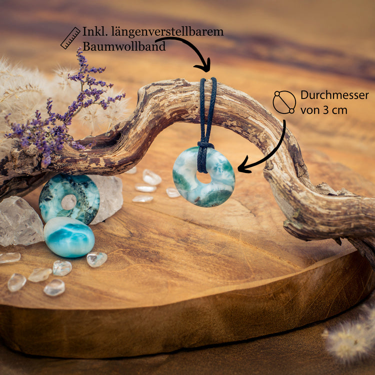 Larimar Donut A-Quality | 30 mm Pendant + Cotton Cord