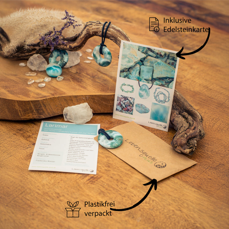 Larimar Donut A-Quality | 30 mm Pendant + Cotton Cord