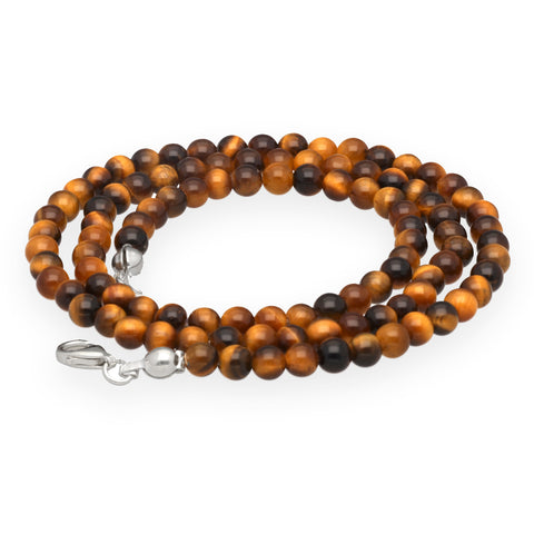 Tiger's eye bead necklace | Ø 4mm with 925 silver clasp | 45cm