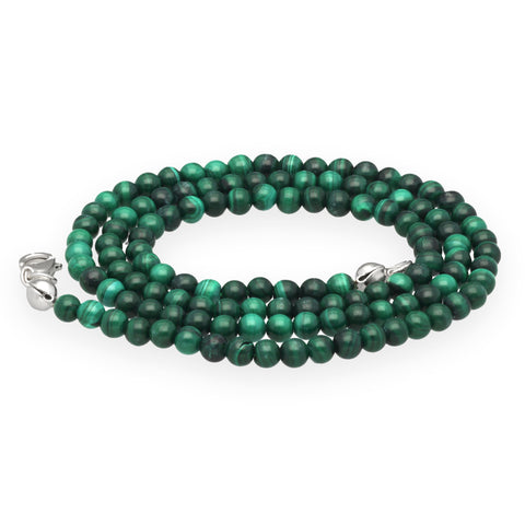 Malachite Bead Necklace | Ø 4mm with 925 Silver Clasp | 45cm