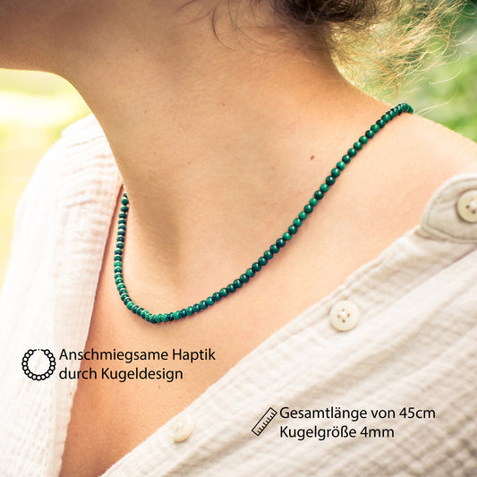 Malachite ball chain | Ø 4mm with 925 silver clasp | 45cm