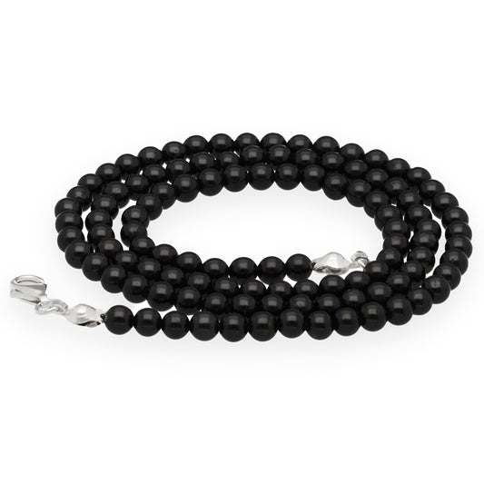 Black tourmaline (schorl) bead chain | Ø 4mm with 925 silver clasp | 45cm