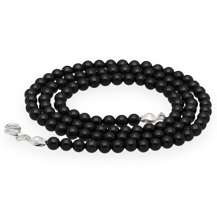 Black tourmaline (schorl) bead chain | Ø 4mm with 925 silver clasp | 45cm