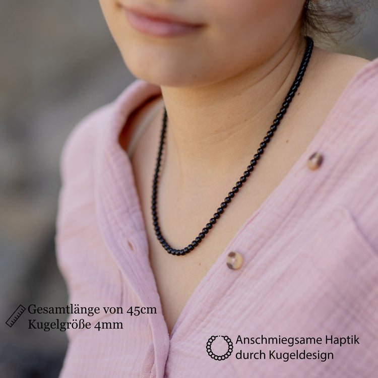 Black tourmaline (schorl) bead chain | Ø 4mm with 925 silver clasp | 45cm