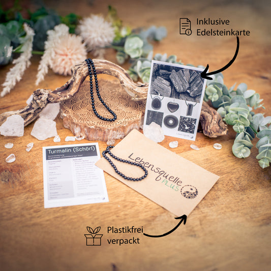 Black tourmaline (schorl) bead chain | Ø 4mm with 925 silver clasp | 45cm