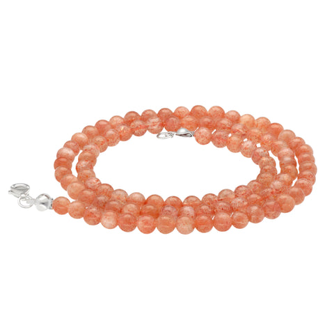 Sunstone Bead Necklace | Ø 4mm with 925 Silver Clasp | 45cm