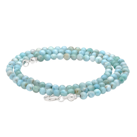 Larimar Bead Necklace | Ø 4mm with 925 Silver Clasp | 45cm