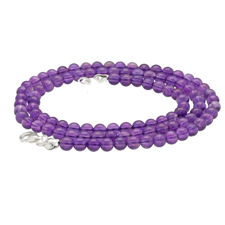 Amethyst Bead Necklace | Ø 4mm with 925 Silver Clasp | 45cm