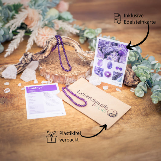 Amethyst Bead Necklace | Ø 4mm with 925 Silver Clasp | 45cm