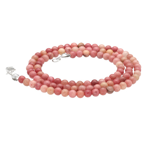 Rhodonite Bead Necklace | Ø 4mm with 925 Silver Clasp | 45cm