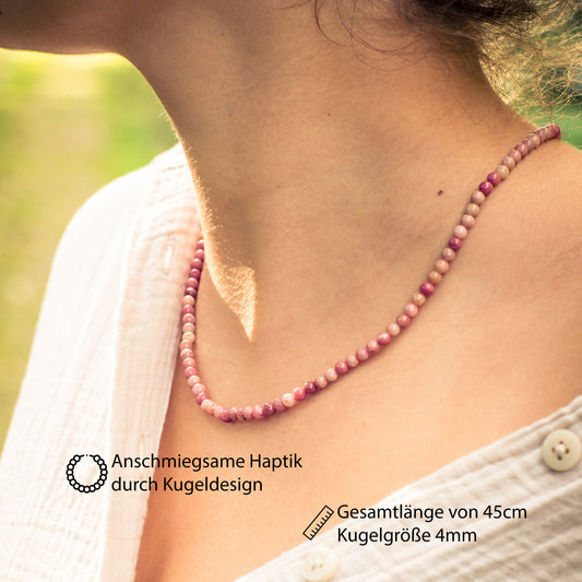 Rhodonite ball chain | Ø 4mm with 925 silver clasp | 45cm