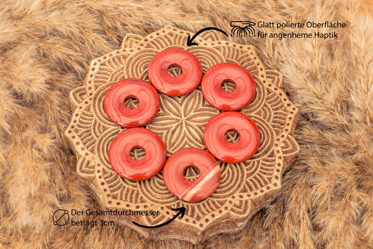 Jaspis, rot Donut | 30 mm Anhänger + Baumwollband