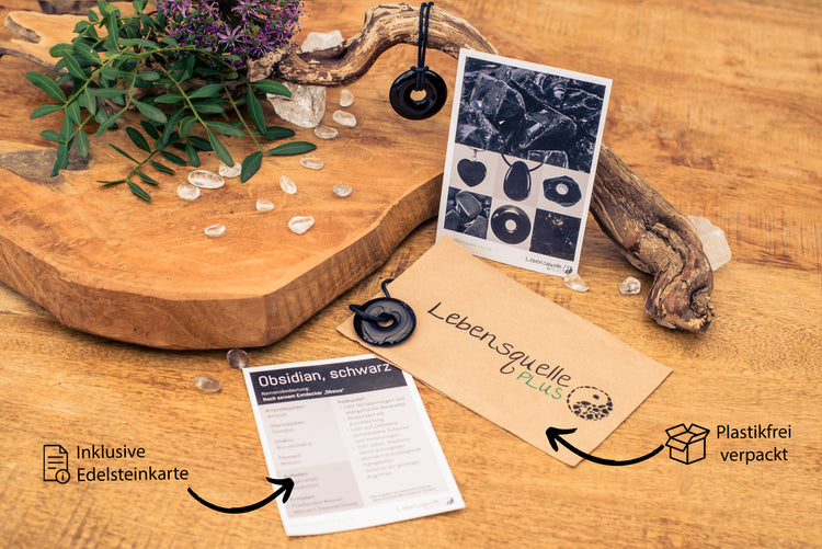 Obsidian, schwarz Donut | 30 mm Anhänger + Baumwollband