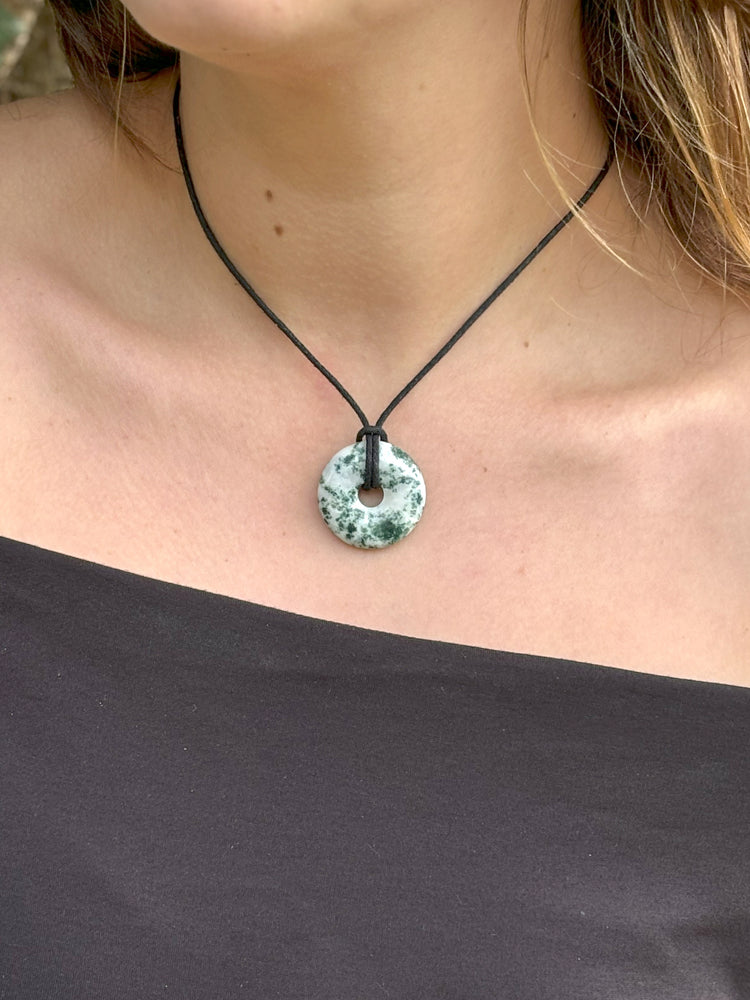 Tree agate donut | 30 mm pendant + cotton cord 
