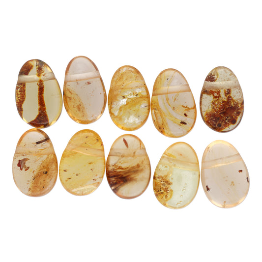 Amber drop pendant with leaf, moss or insect inclusion