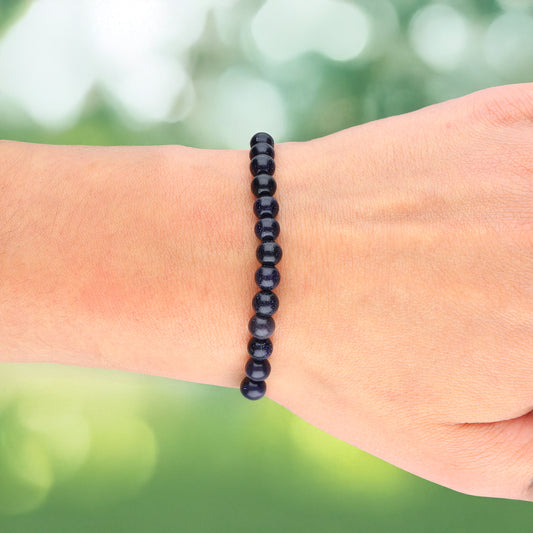 Blue Goldstone Bead Bracelet | 6 mm
