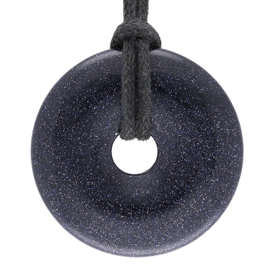 Blue Goldstone Donut | 30 mm Pendant + Cotton Cord 