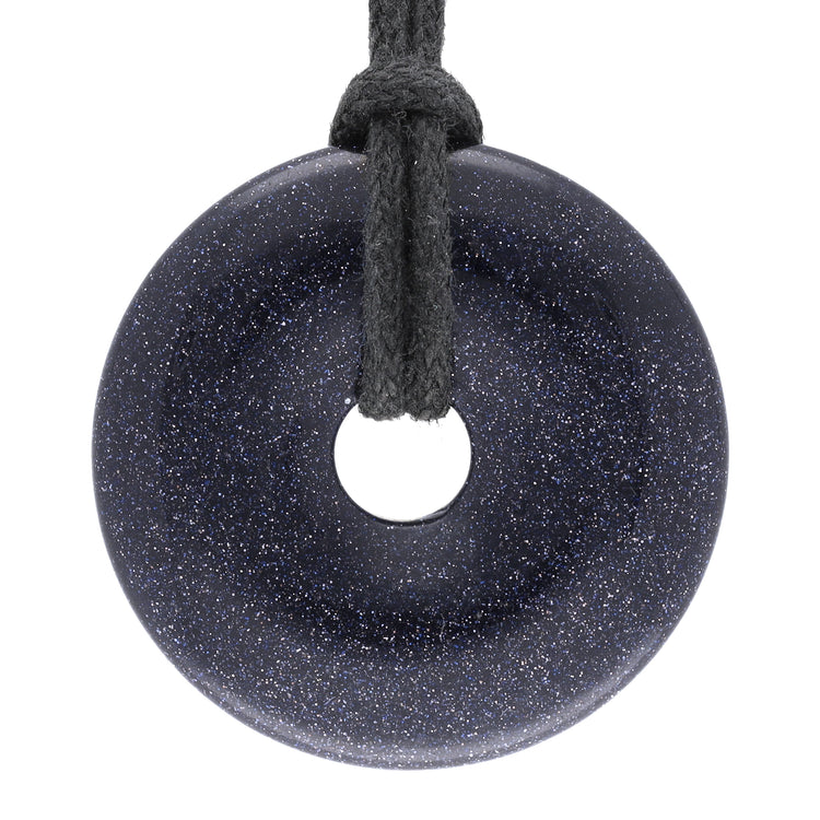 Blue Goldstone Donut | 30 mm Pendant + Cotton Cord 