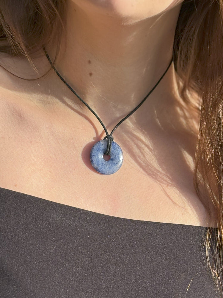 Blue Quartz Donut | 30 mm Pendant + Cotton Cord