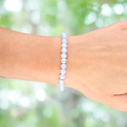 Chalcedony, blue bead bracelet | 6 mm