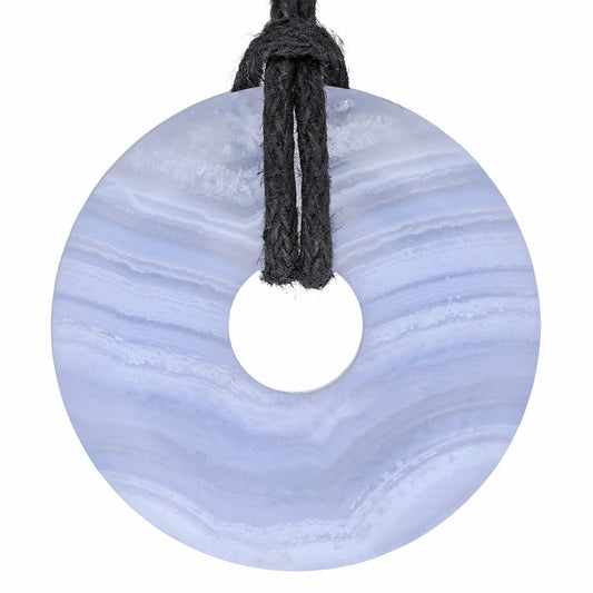 Chalcedony, blue donut | 30 mm pendant + cotton cord