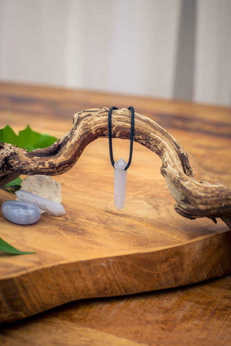 Chalcedony, blue tip drilled