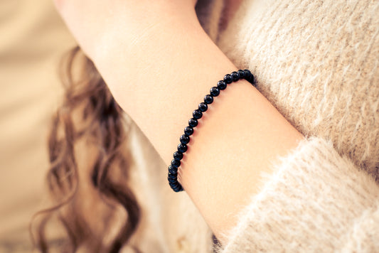 Tourmaline, black (Schörl) mini ball bracelet | 4mm 