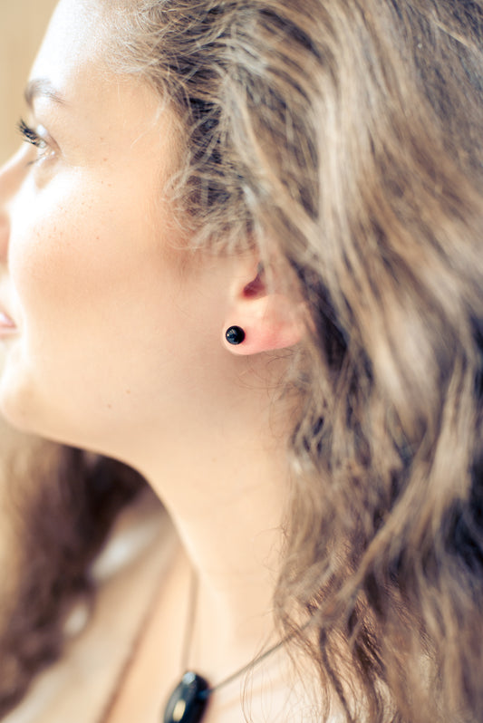 Black tourmaline (schorl) earrings, 6 mm, 925 silver