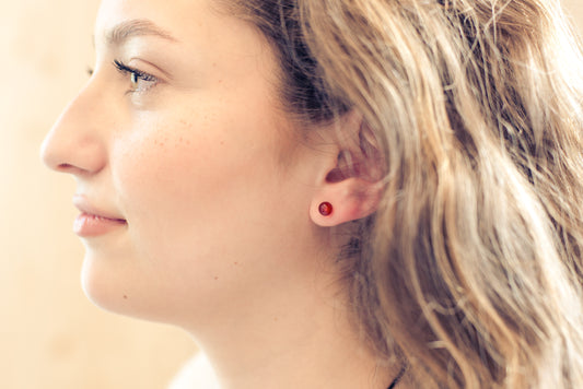 Carnelian stud earrings 6 mm | 925 silver