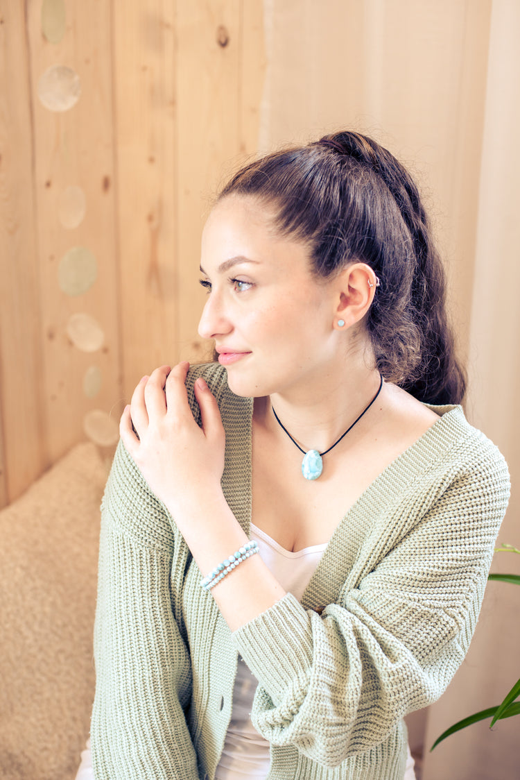 Larimar Ohrstecker 6 mm | 925er Silber