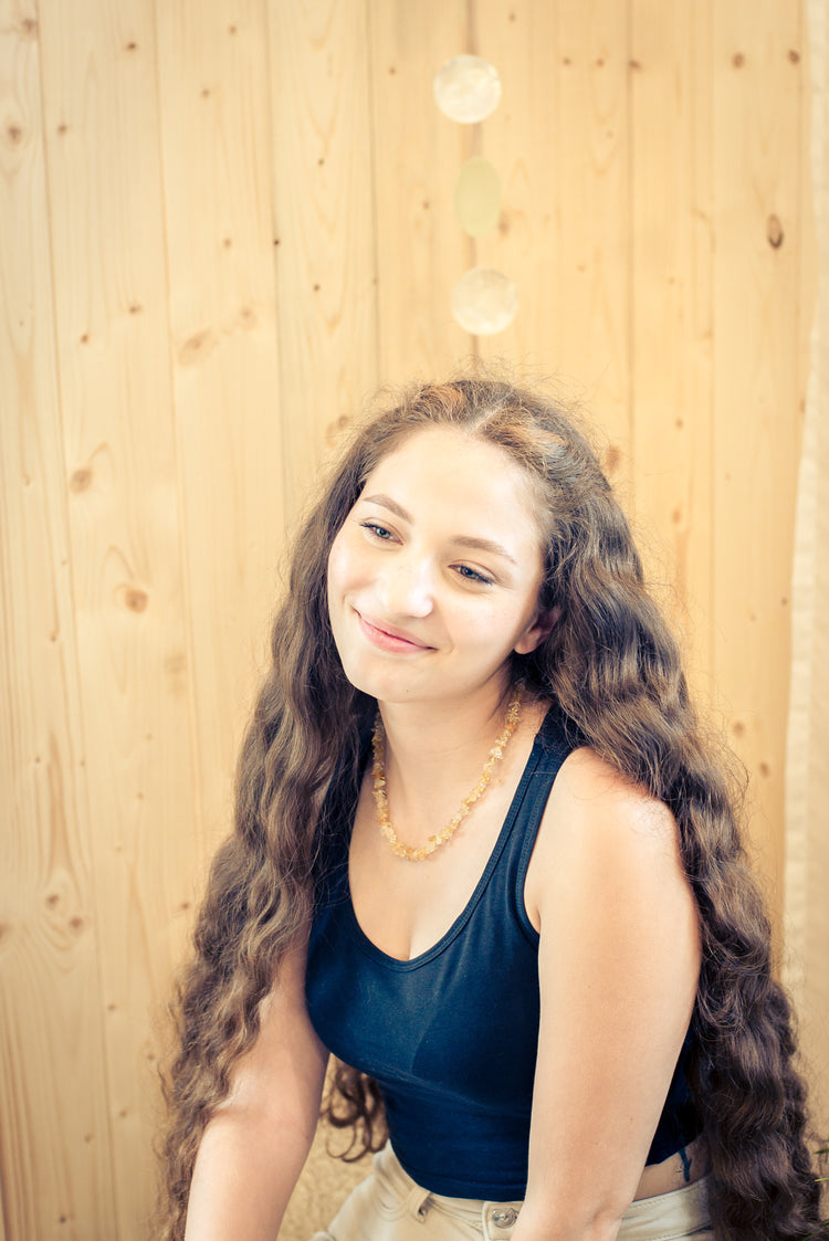Citrine chip necklace | 45+5 cm silver clasp