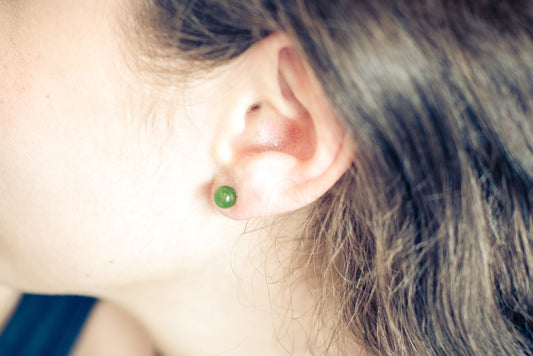 Nephrite stud earrings 6 mm | 925 silver