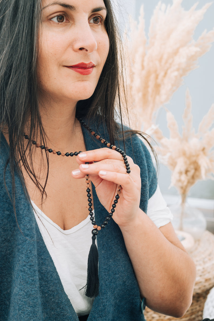 Mala made of black tourmaline (schorl) for protection