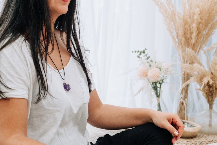 Amethyst, set raw stone pendant