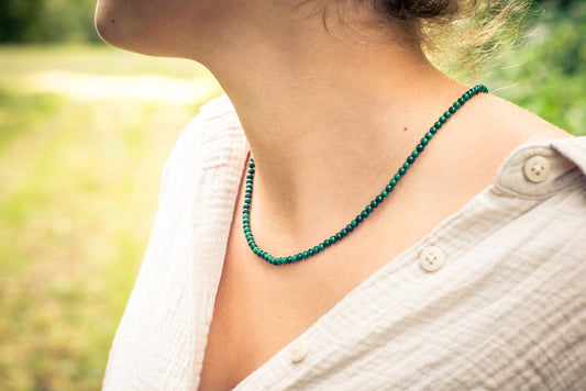 Malachite ball chain | Ø 4mm with 925 silver clasp | 45cm