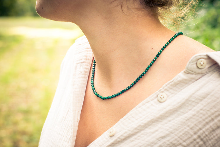 Malachite ball chain | Ø 4mm with 925 silver clasp | 45cm