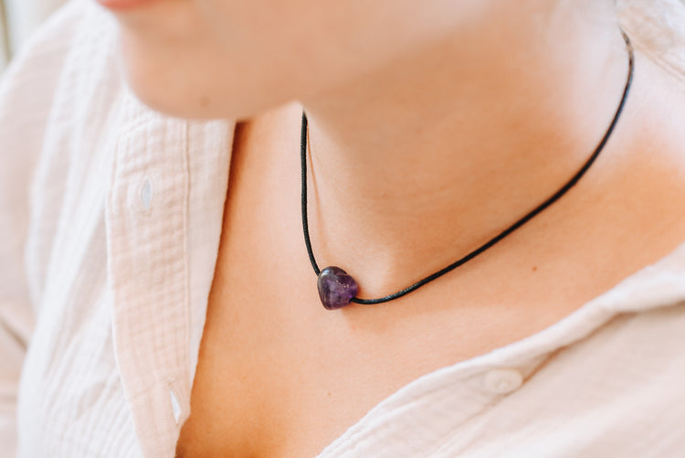 Heart pendant "Golden Triangle" Amethyst + Rock Crystal + Rose Quartz