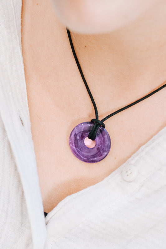 Amethyst Donut | 30 mm pendant + cotton cord