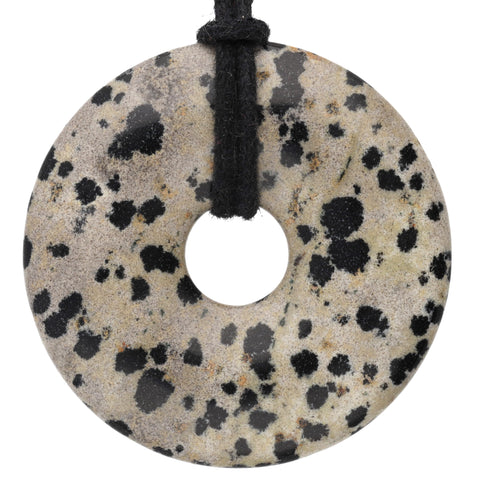 Dalmatian Stone (Aplite) Donut Pendant | 40 mm Pendant + Cotton Cord