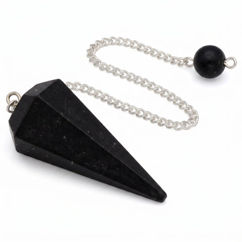 Black Tourmaline (Schorl) Pendulum, Polished Faceted
